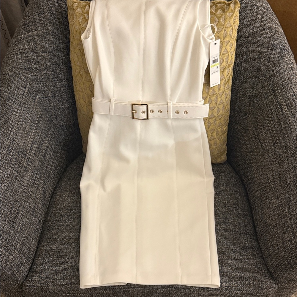 Calvin Klein Cream Belted Midi Dress